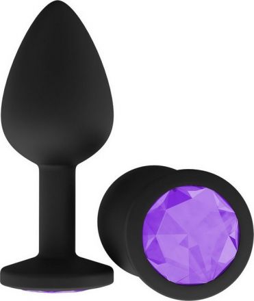 Анальная пробка ONJOY Medium Black с фиолетовым кристаллом