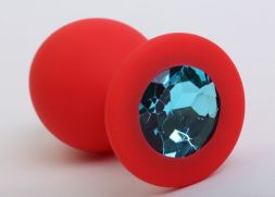 Анальная пробка Silicone Medium Red с голубым стразом