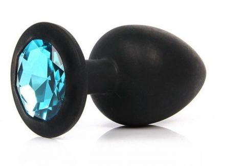 Анальная пробка ONJOY Small Black с голубым кристаллом