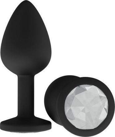 Анальная пробка ONJOY Medium Black с прозрачным кристаллом