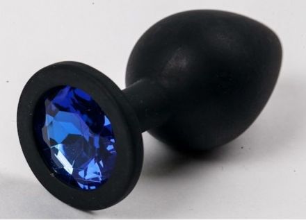 Анальная пробка ONJOY Medium Black с синим кристаллом