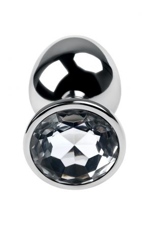 Анальная втулка Silver Large с кристаллом цвета алмаз