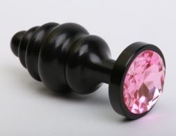 Фигурная анальная пробка Black Medium с розовым стразом