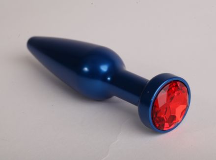 Конусная анальная пробка Blue Large с красным стразом