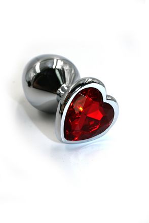 Анальная пробка Silver Medium Heart с красным кристаллом
