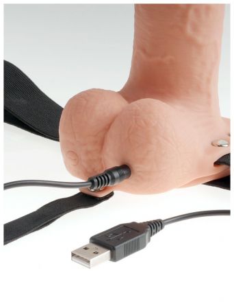 Фаллопротез 11 Hollow Rechargeable Strap-On with Balls Flesh