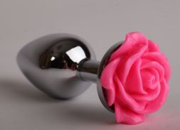 Анальная втулка Silver Large с розовой розой