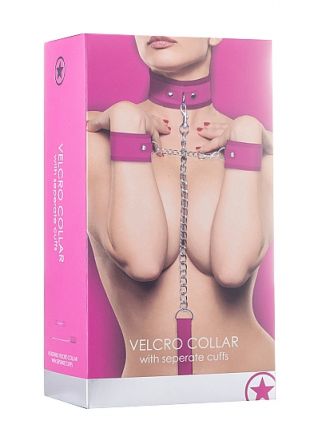 Ошейник с наручниками Velcro Collar With Seperate Cuffs Pink