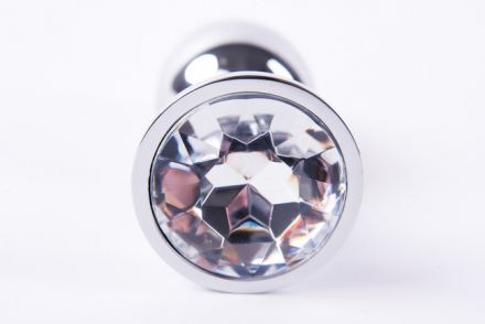 Анальная пробка Onjoy Silver Medium с прозрачным кристаллом