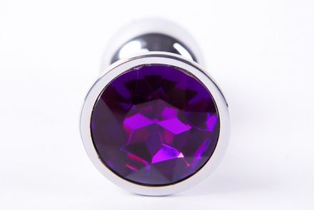 Анальная пробка Onjoy Silver Medium с фиолетовым кристаллом\