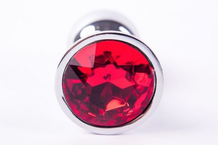 Анальная пробка Onjoy Silver Medium с красным кристаллом