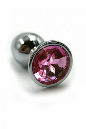 Анальная пробка Silver Medium с розовым кристаллом