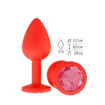 Анальная втулка Silicone Red Small с малиновым кристаллом