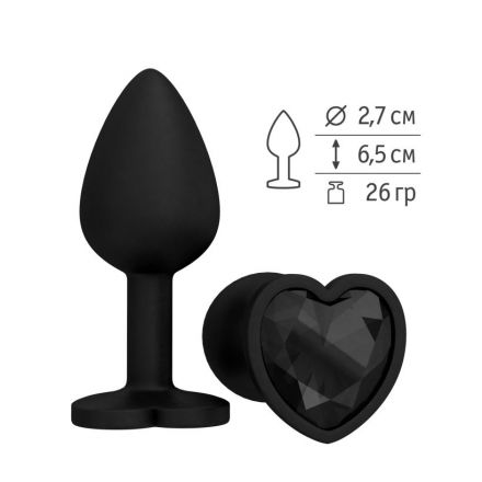 Анальная втулка Silicone Black Heart с черным кристаллом