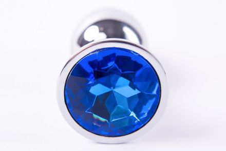 Анальная пробка Onjoy Silver Small с синим кристаллом