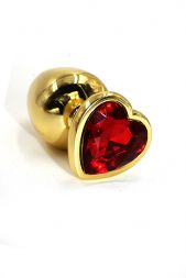 Анальная пробка Gold Large Heart с красным кристаллом