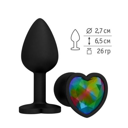 Анальная втулка Silicone Black Heart с разноцветным кристаллом