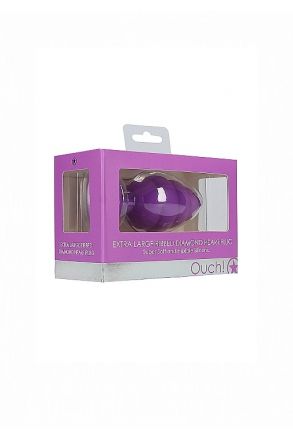 Фиолетовая анальная пробка Extra Large Ribbed Diamond Heart Plug